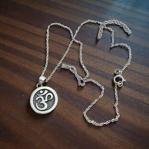 Sterling Silver Om Pendant Necklace Aum Yoga Spiritual Pendant